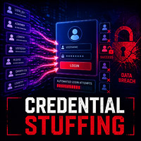 Credential stuffing attack testing leaked usernames and passwords against a login page