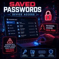 Saved passwords on a laptop password vault showing the risk of physical access to a device